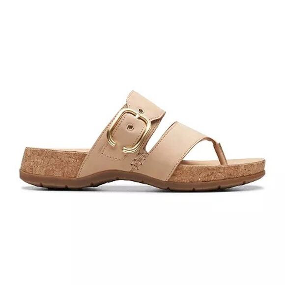 NWT Clarks Women's Reileigh Park Flip-Flop, Beige Nubuck-SZ 9.5 - Picture 2 of 2